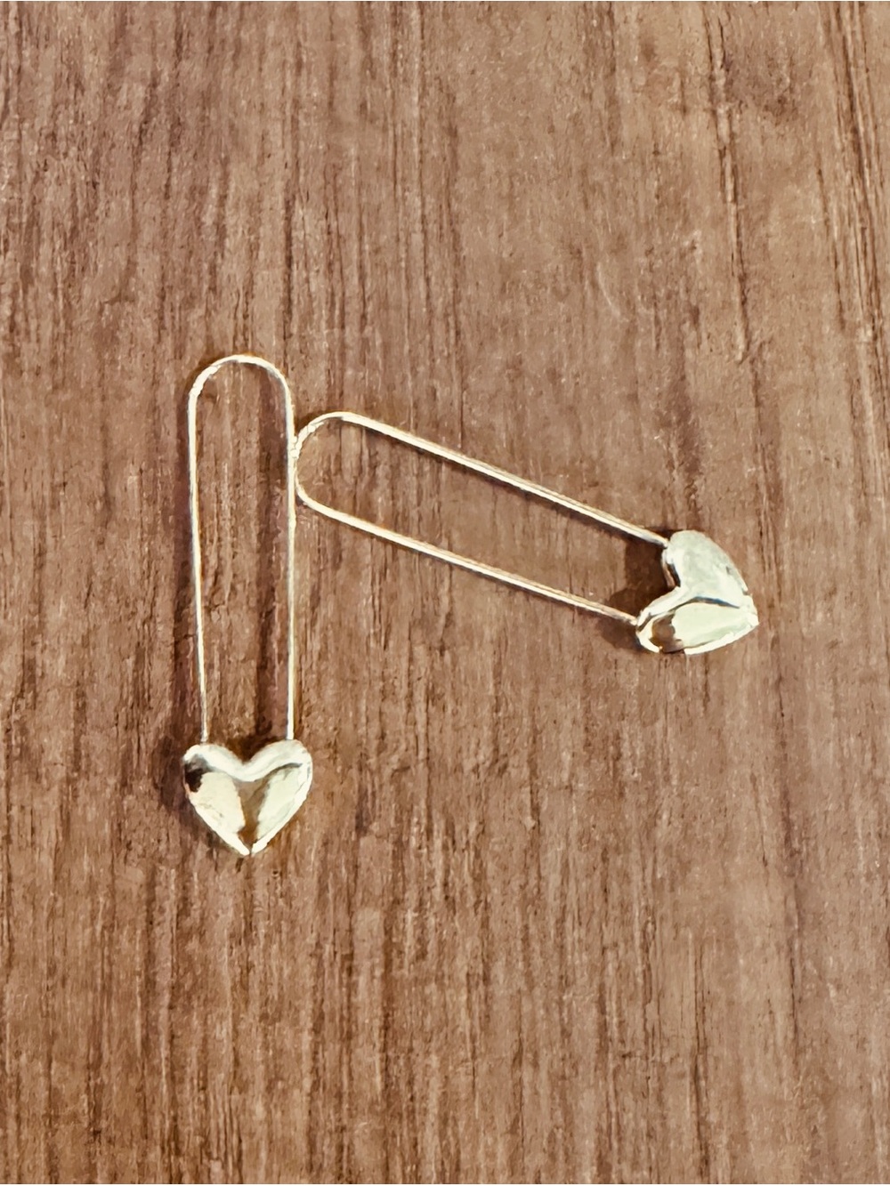 Heart Shaped Safety Pin Earrings - Gold Tone